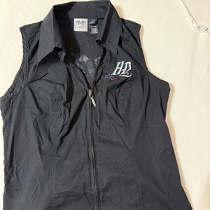Harley-Davidson Black Sleeveless Zip-Front Tank Top with HD Embroidery